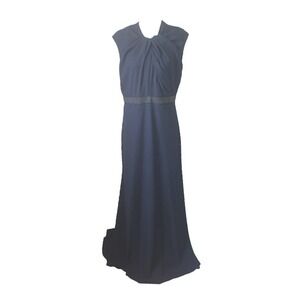 Carmen Marc Valvo Navy Front Twist Sparkle Sash Gown Dress Size 10